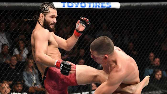 Jorge Masdival knocks out Nate Diaz at UFC 44 after doctor stops the fight in 2019. Masvidal's Gamebred Bareknuckle MMA brings stacked card to Biloxi, Mississippi on Nov 10, 2023. JOSH HEDGES/GETTY IMAGES.